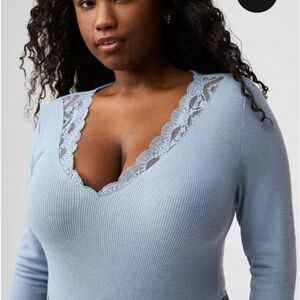 Torrid Sky Blue Lace Detail Top, Long Sleeves, V Neck, Size 2x